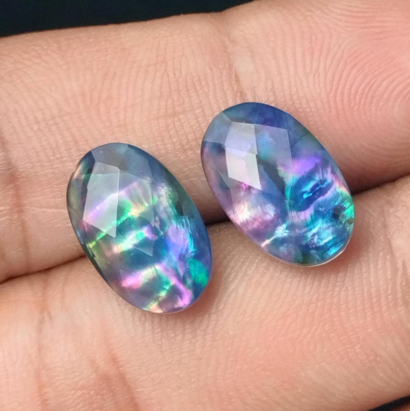 Ammolite Stone Doublet Oval Matched Pair Briolette Loose Gemstones 12 x 15 MM