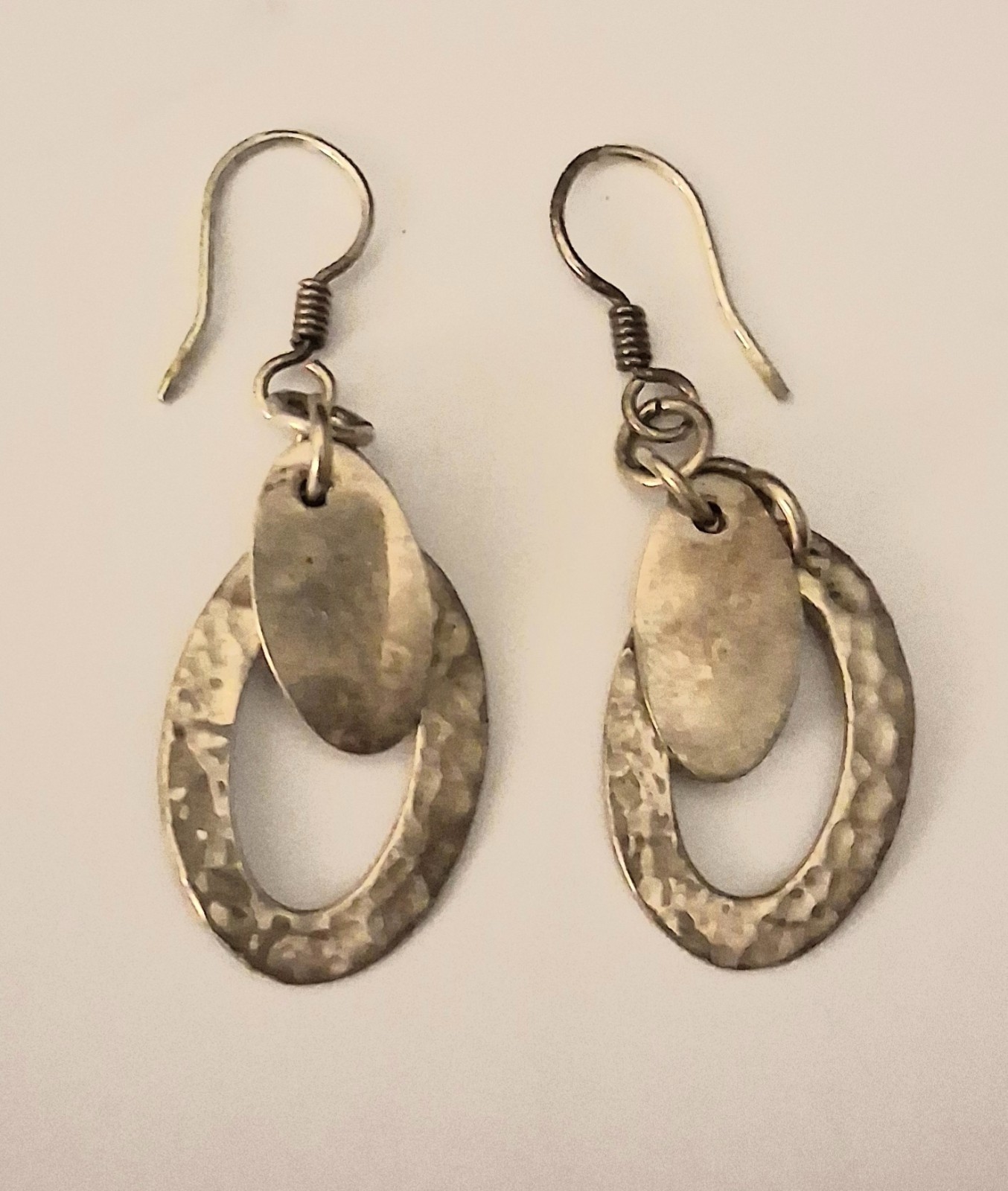 925 Sterling Silver Oval Hook Dangle Drop Earrings Signed No Stone