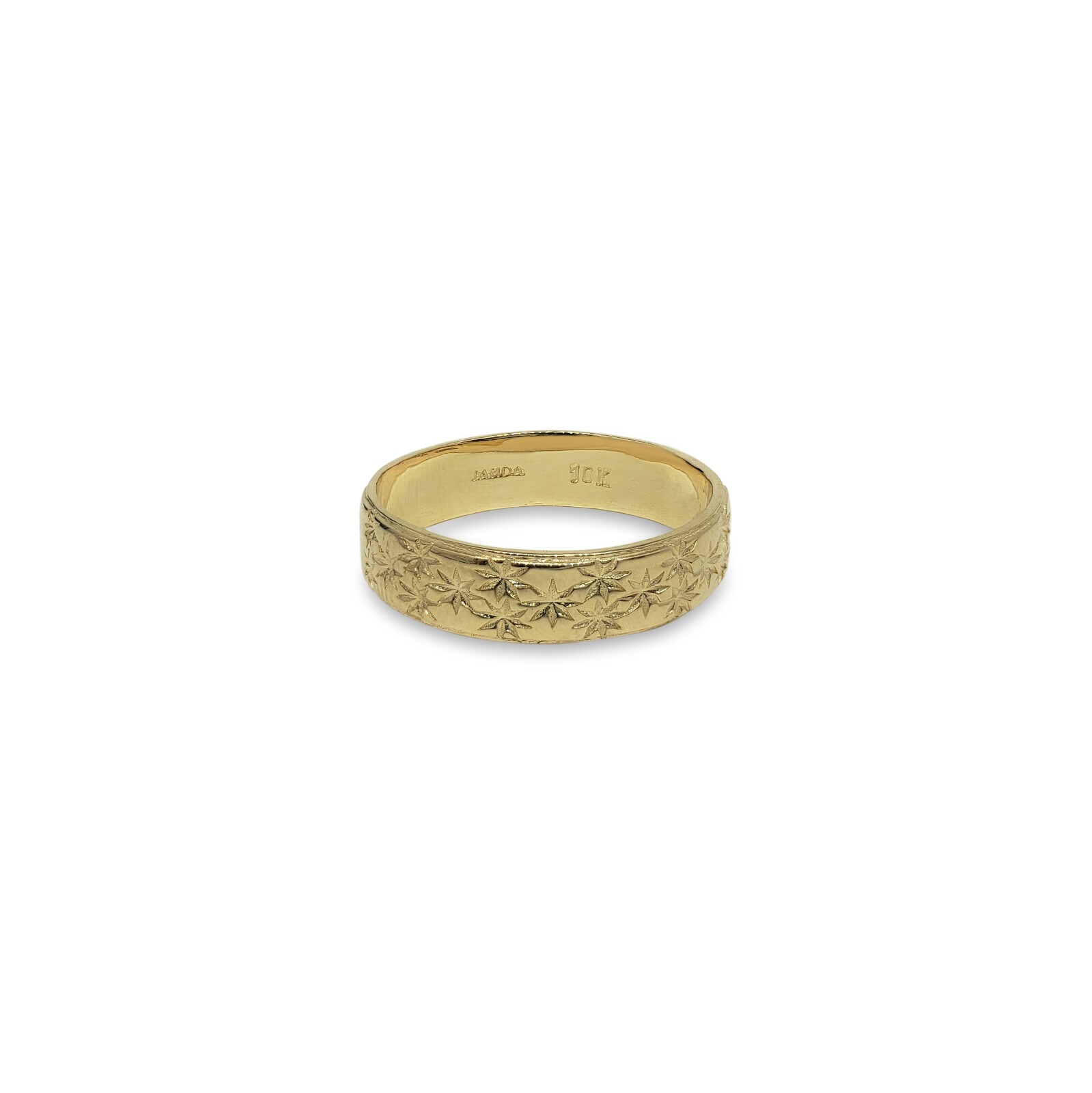 Solid 10K Women’s Yellow Gold Etched Ring, 5mm Real Gold Star Ring Size 3 – 12