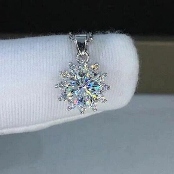 2.50Ct Natural Moissanite Snowflake Pendant Real 10K White Gold