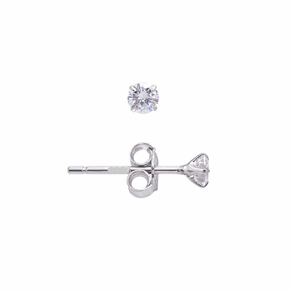 2mm Genuine Round Diamond Stud Earrings in 14k White gold – Butterfly backings