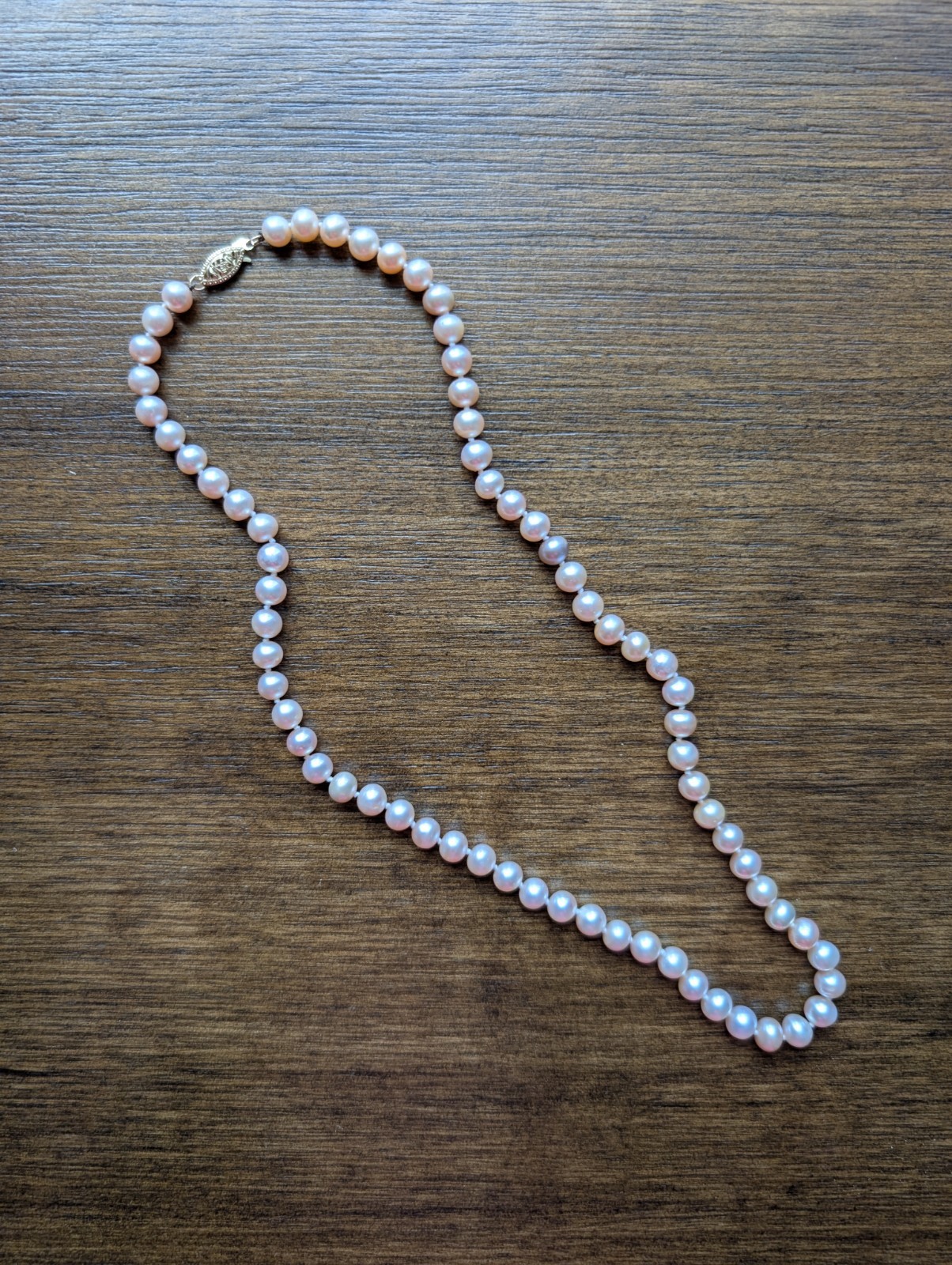 Jewelry Lot 50: Vintage Genuine Pink Pearl Necklace 14K Gold Clasp 17″ 70 Pearls