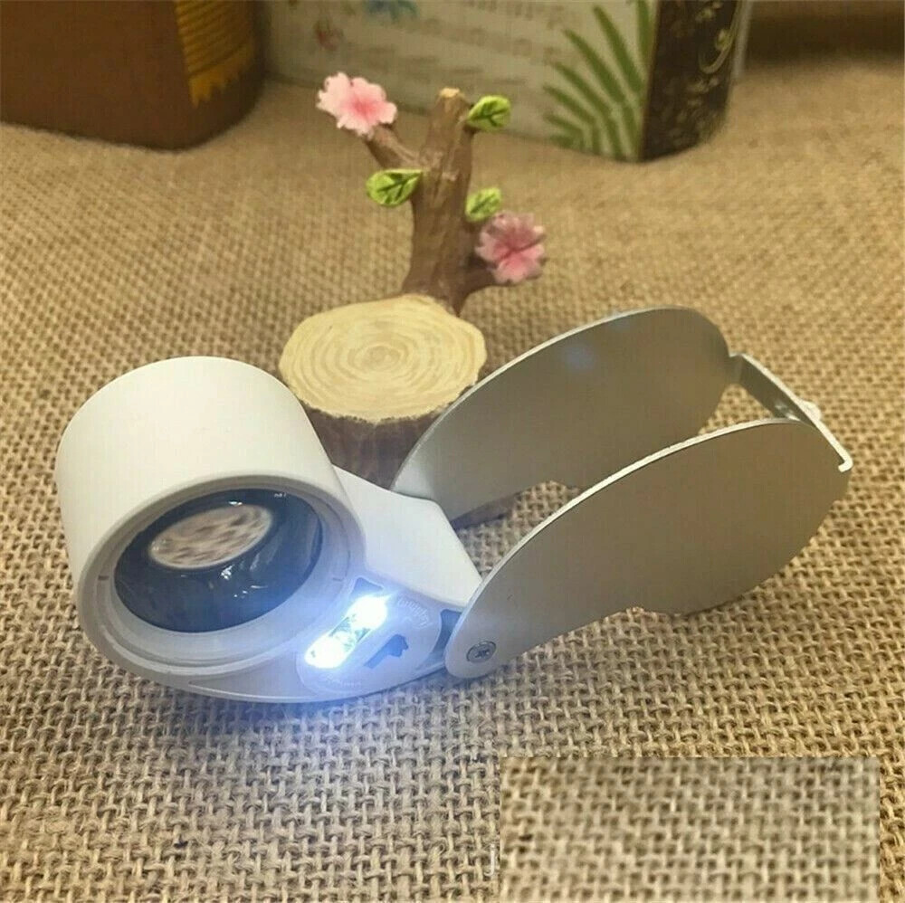 40X Illuminated Jewelers Eye Loupe Foldable Magnifier Bright LED Light Gold