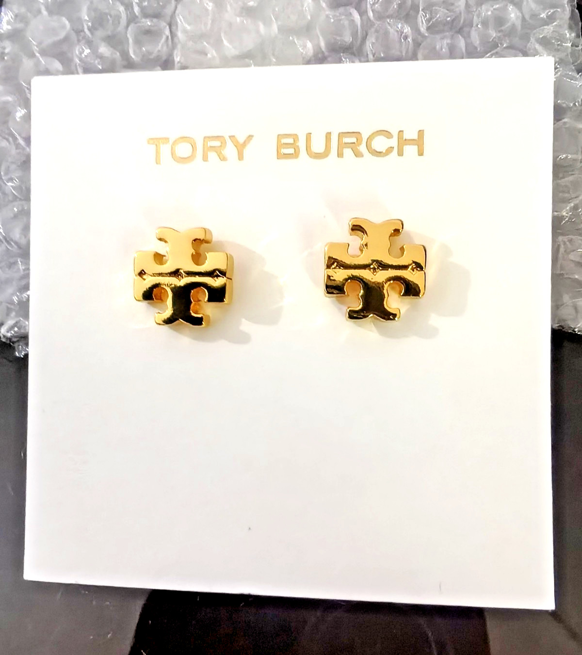 Tory Burch Kira 18k Gold Plated Double T Logo Stud Earrings Luxury Gift