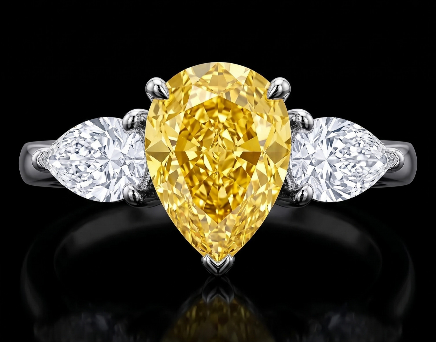 8.00 Ct Certified Pear Cut Natural Yellow Diamond Ring VVS1 White Gold Finish