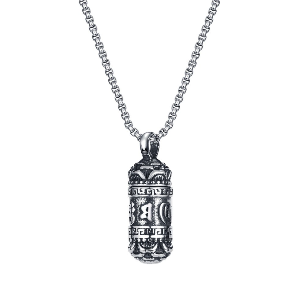 For Tibetan Mantra Buddhist Urn Amulet Pendant Necklace Ashes Stainless Steel