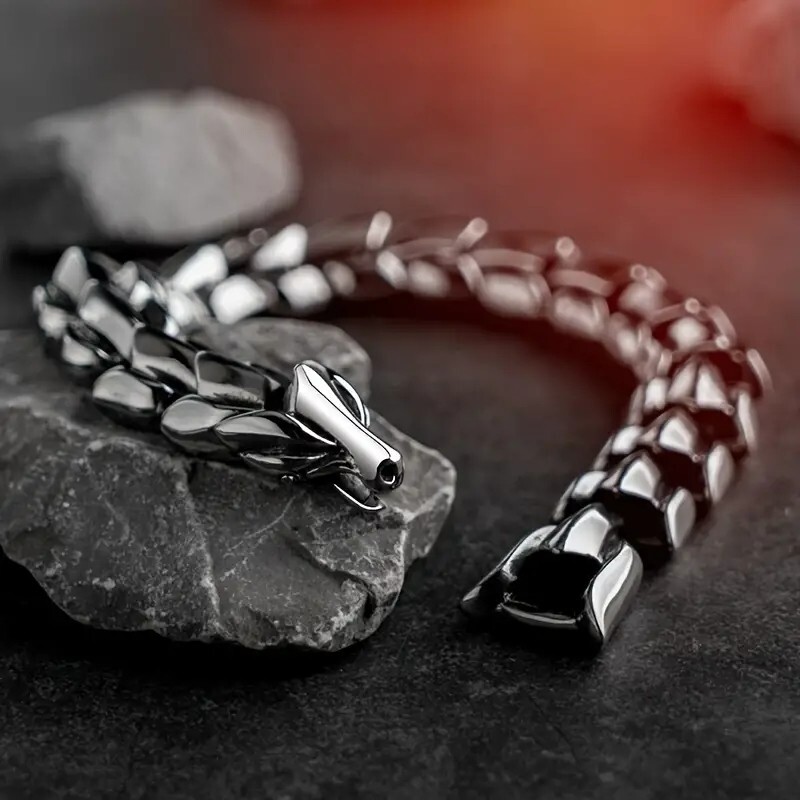 Ouroboros Dragon Head Bracelet Men Punk Stainless Steel Wristband Vikings Bangle