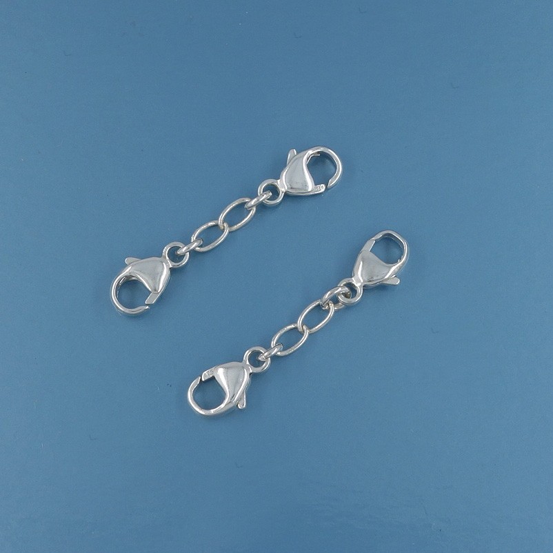 2 Sterling Silver Lobster Claw Clasp Extenders, 1 inch, Safety Chain / Connector