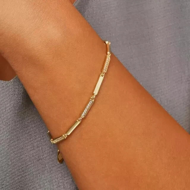 Diamond 2Ct Round Cut Lab Created Women Bar Link Bracelet 14K Yellow Gold Plated