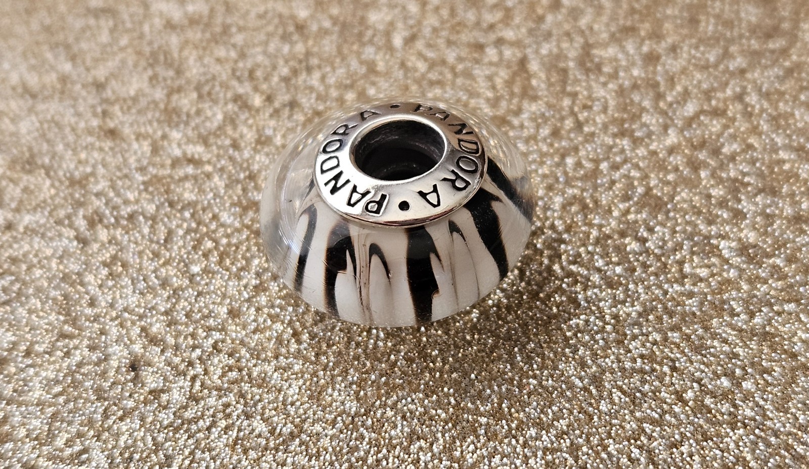 Authentic Pandora Silver Animal Print Zebra Murano Charm