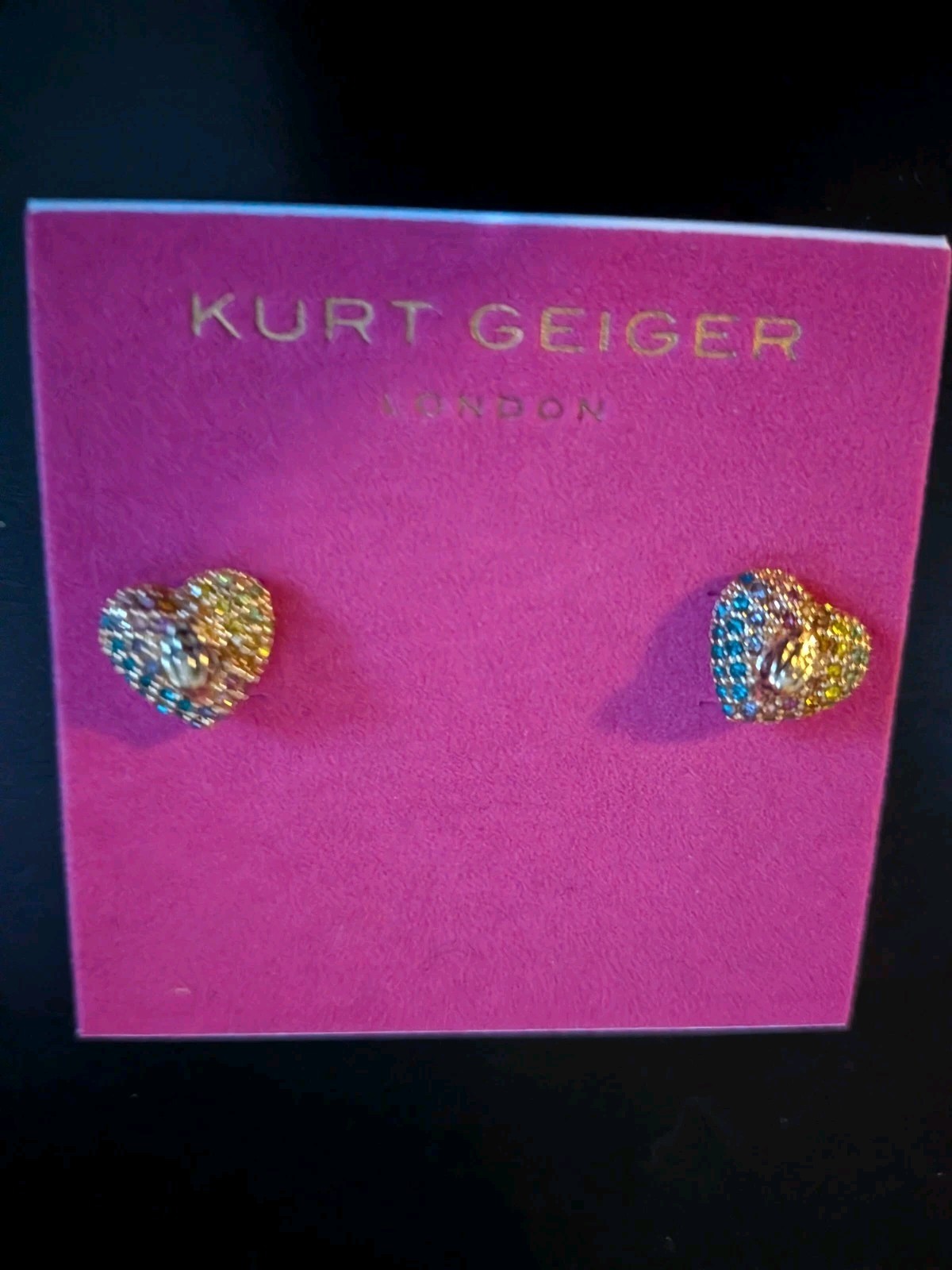 Kurt Geiger Rainbow 🌈 Heart Small Bird Post Earrings NEW W TAG Pretty!