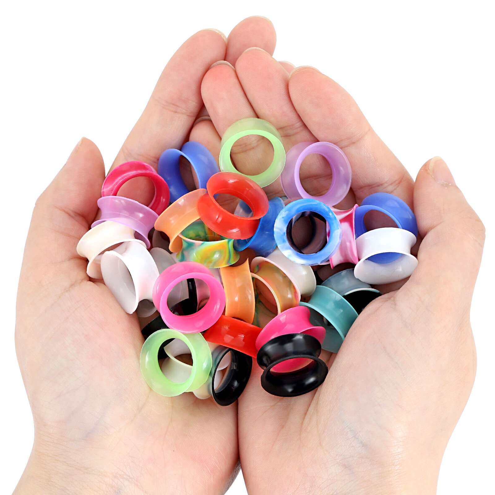 40pcs Colorful Silicone Ear Plug Tunnels Ultra Thin Skins Soft Gauge Kit 2g-3/4″