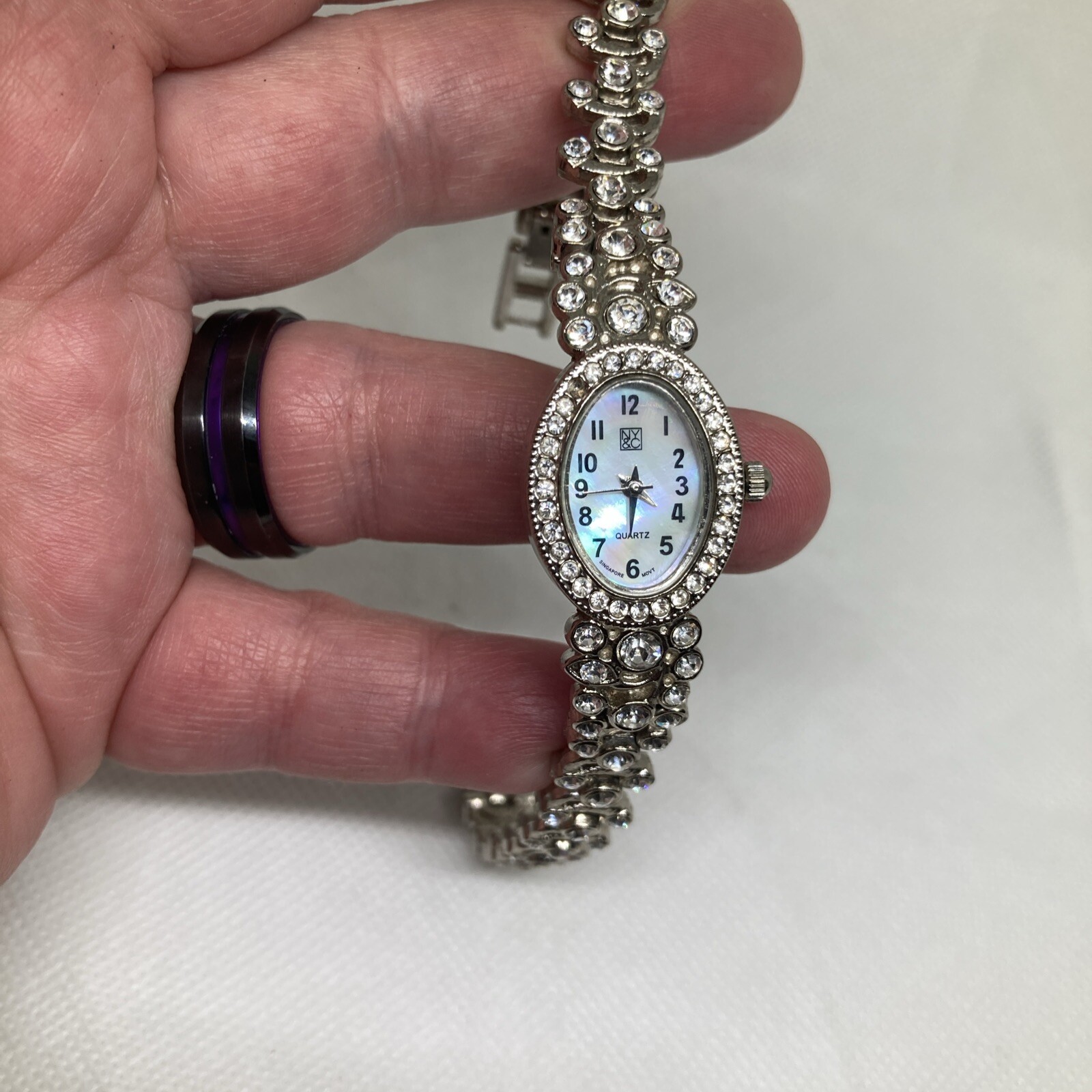 Beautiful Fancy Jeweled NY & Co Working Ladies Watch, New Battery, Missing Gem