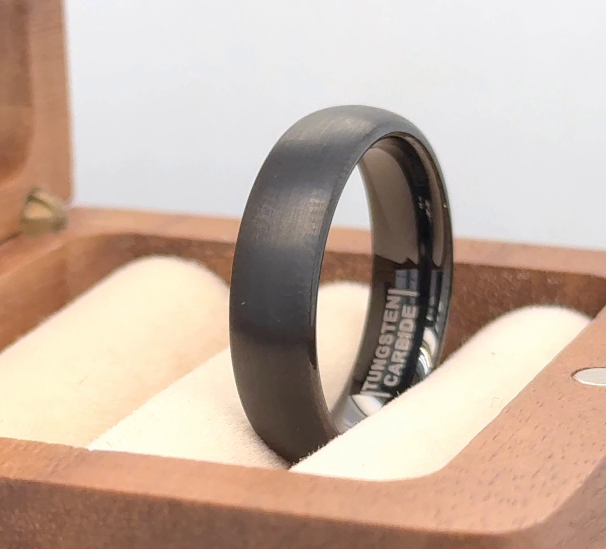 Black Tungsten Engraved Band Brushed Polished Comfort Fit Ring Wife Gifts Band