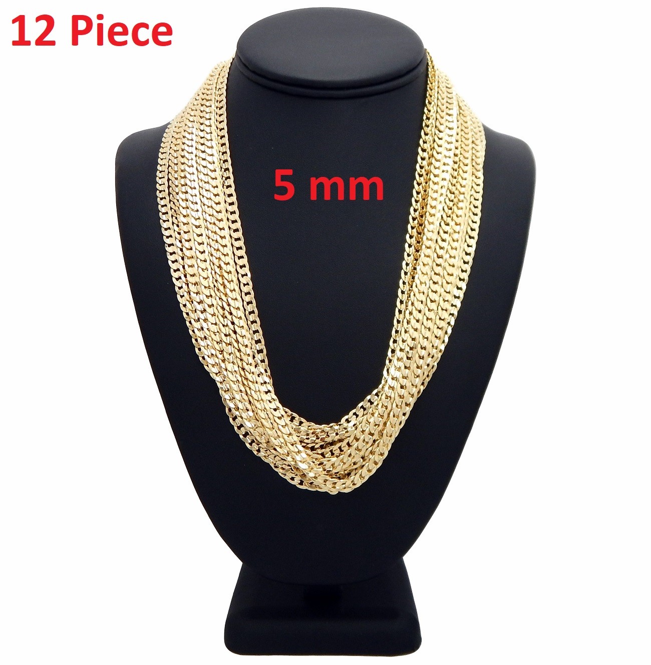 Wholesale Concave Cuban link Chain 12 Piece 5mm 8″ 20″ 22″ 24″ 26″ Necklace