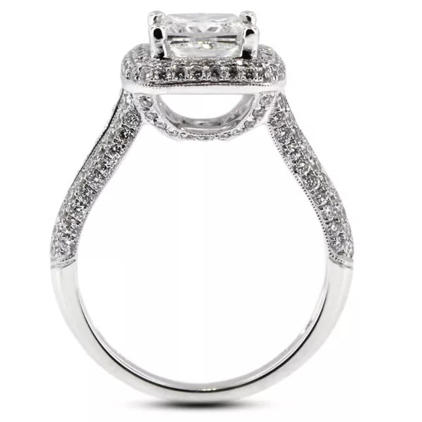 Engagement Ring 18K White Gold Halo Princess 3.04 Carat Lab-Grown Diamond G VS1