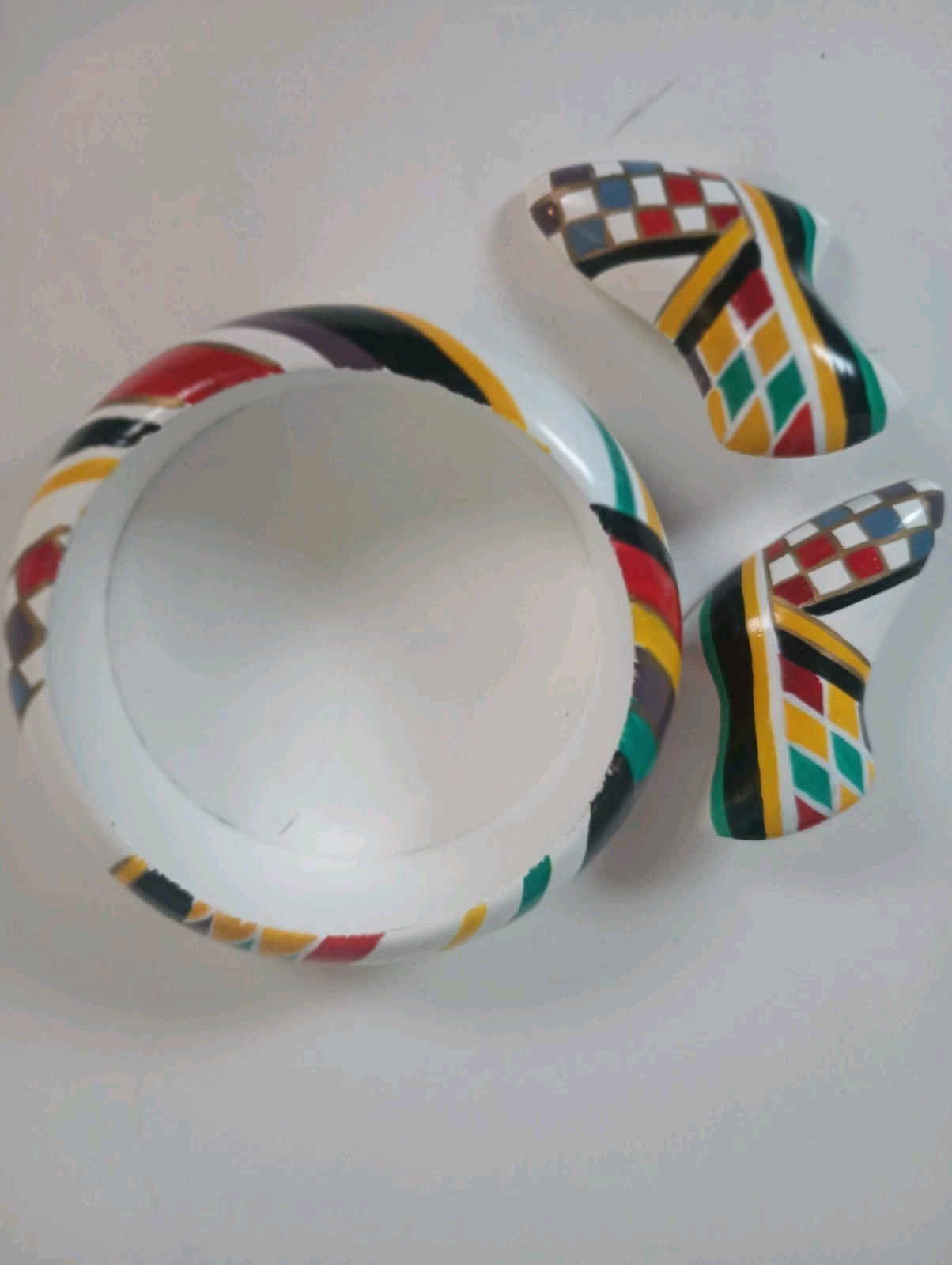 Multicolor Geometric Bracelet & Earrings Set & Red Heart Glass Pendant Necklace
