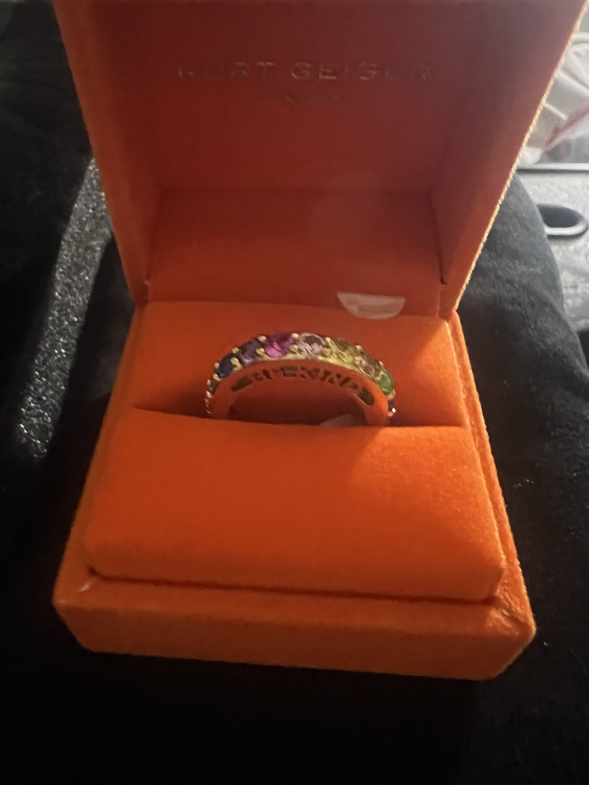 KURT GEIGER LONDON RAINBOW Band W/ BE KIND ENGRAVING COCKTAIL RING SIZE 7