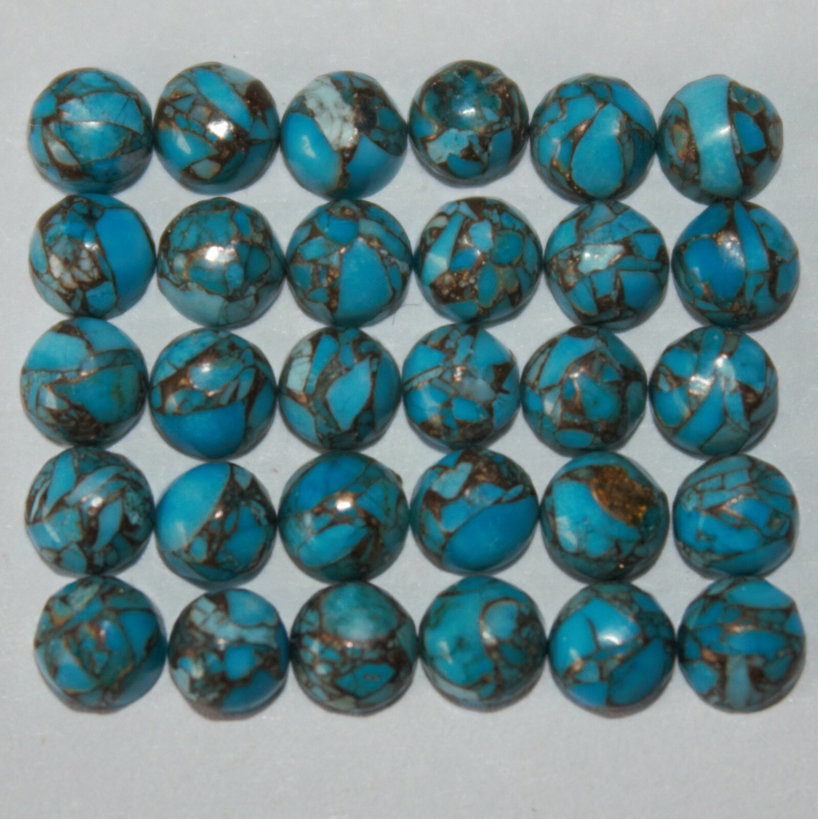 Blue Copper Turquoise 3mm, 4mm, 5mm, 6mm, 8mm, 10mm & 12mm Round Cabochon Gems