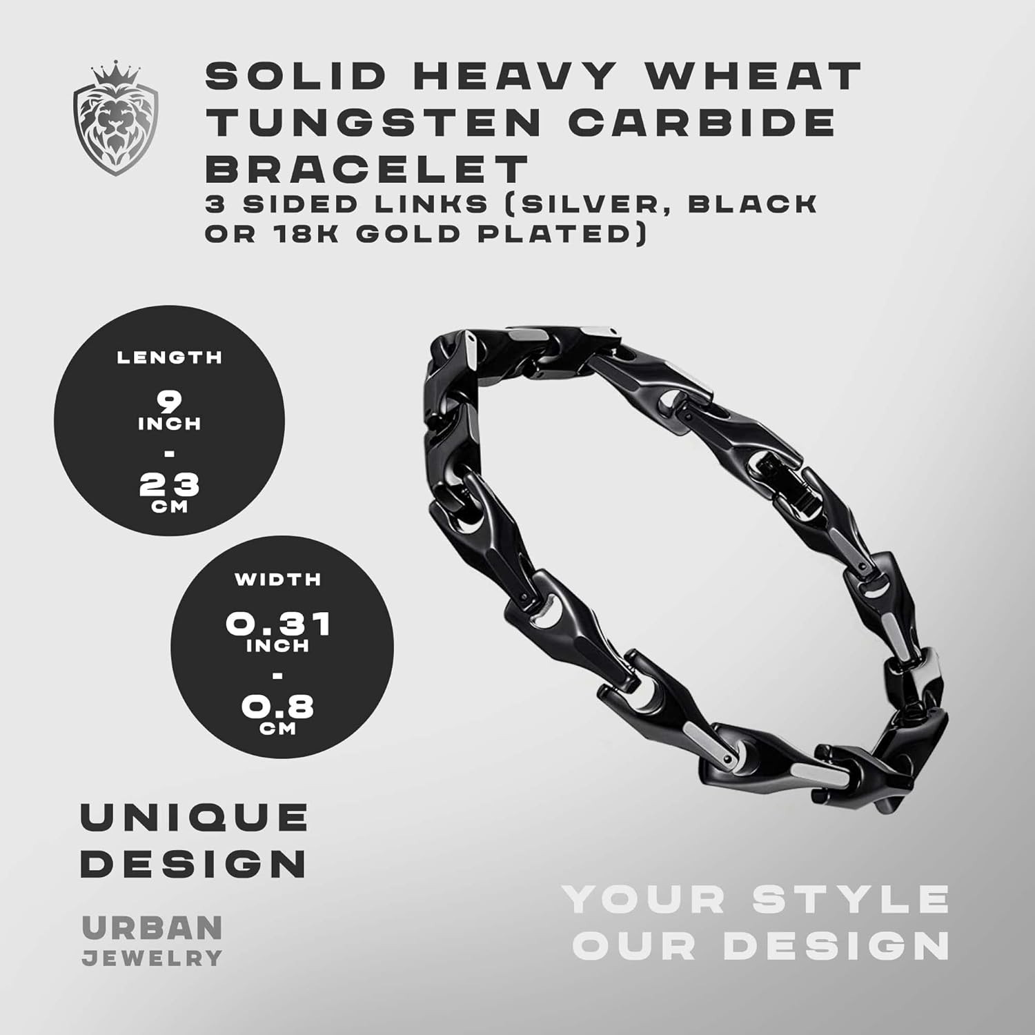 Men Tungsten Carbide Wheat Link Bracelet Men’s Tungsten Jewelry Chain Band