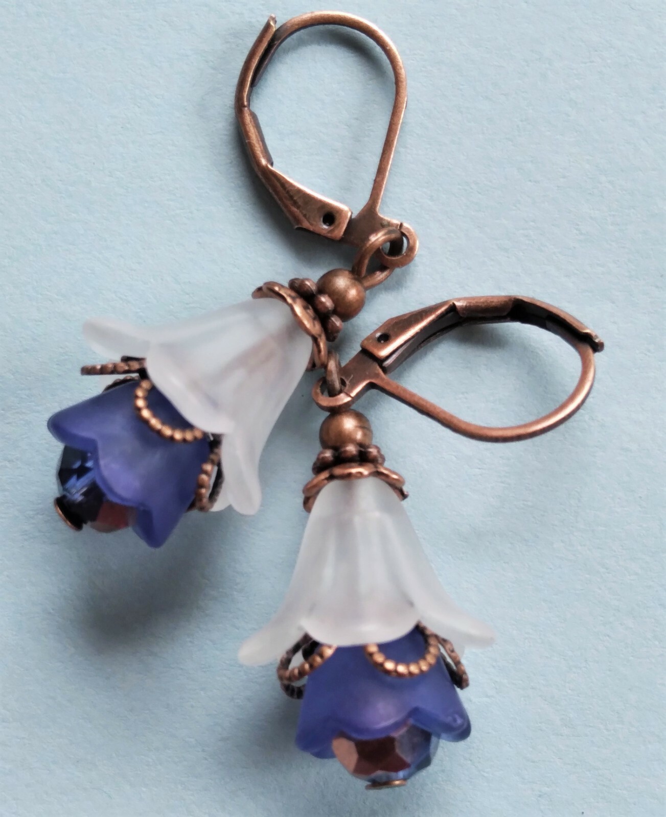 BLUE WHITE or PINK GREEN ACRYLIC flowers Crystal COPPER handcrafted U choose XX