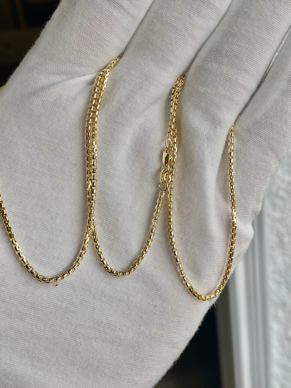 1.8MM Solid 14K Yellow Gold Round Box D.C Chain Necklace 16-24″