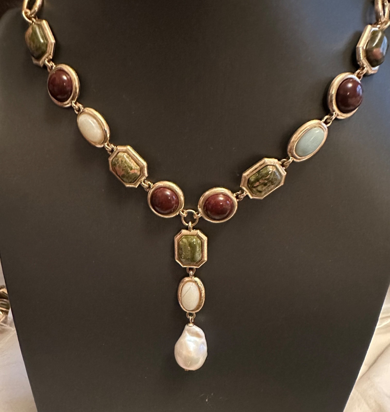 Camila Coelho multi-color Semi precious Stones w Freshwater Pearl charm necklace