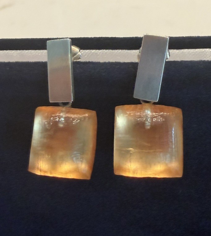 alexis bittar lucite drop earrings Post Bar Golden Peach Sterling 1” Overall