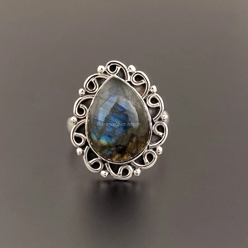 Labradorite 925 Sterling Silver Band& Statement Handmade Ring All Size-U-122