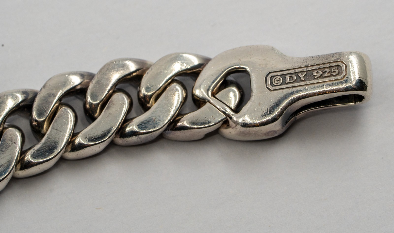 David Yurman Curb Chain Necklace Sterling Silver with Black Diamonds 11.5mm