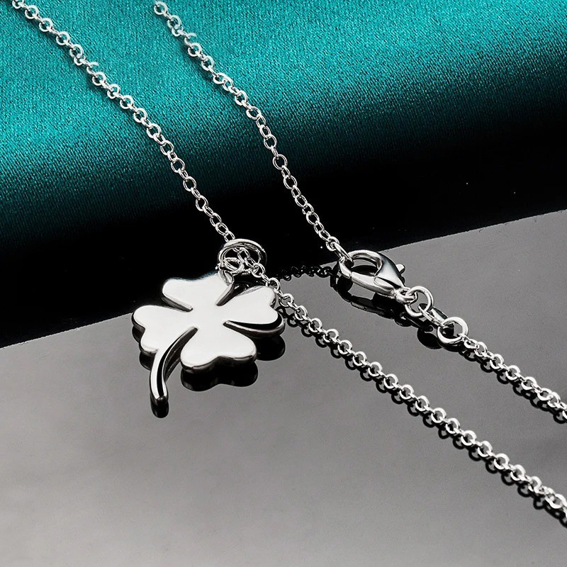 925 Sterling Silver Four Leaf Clover Pendant Necklace Women 16-30 Inch Chain