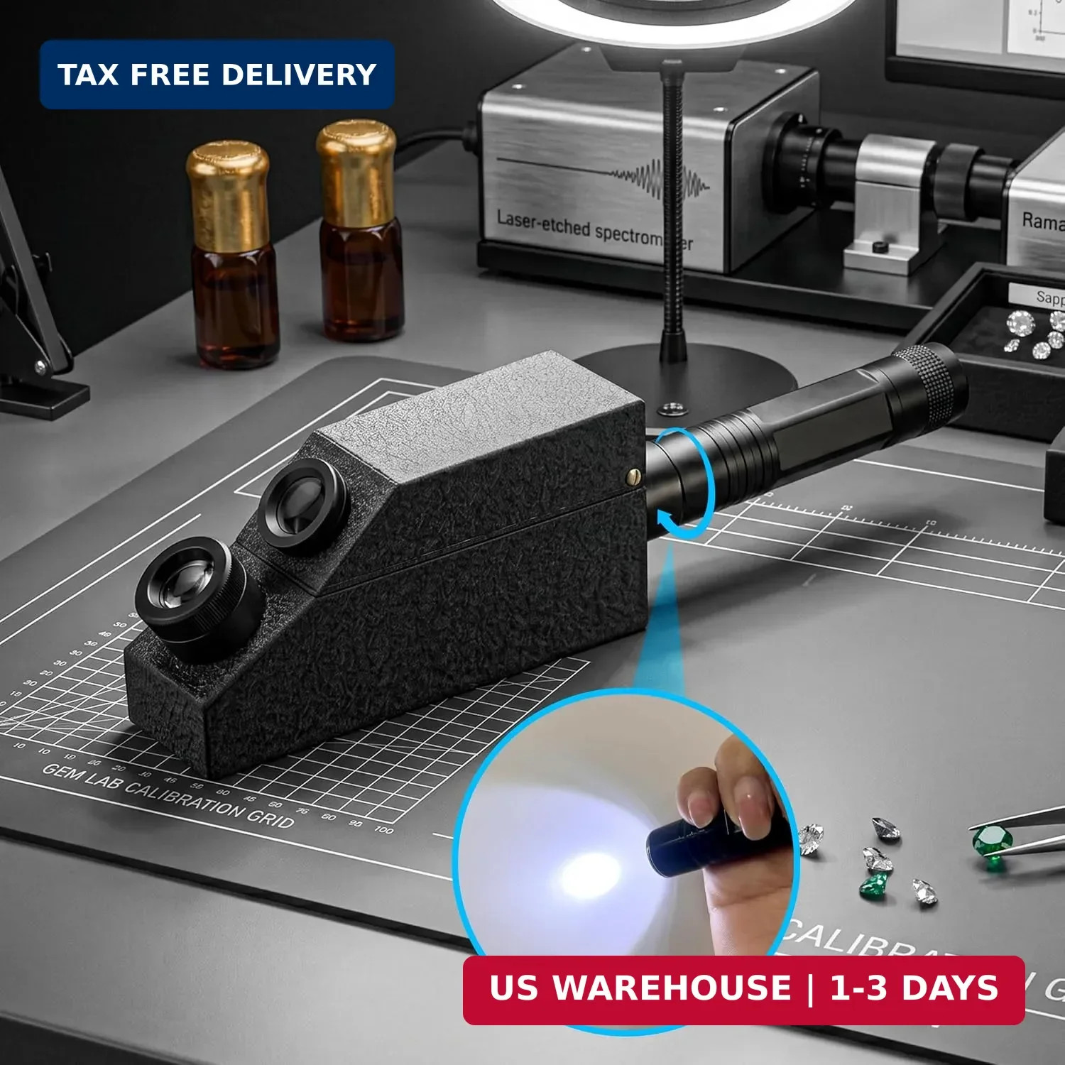 Flashlight for Gemstone Refractometer, Gem Tester Light for Stone Identification