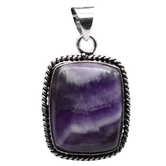 Amethyst Natural Gemstone Antique Silver Plated Pendant 1.5″ J 773
