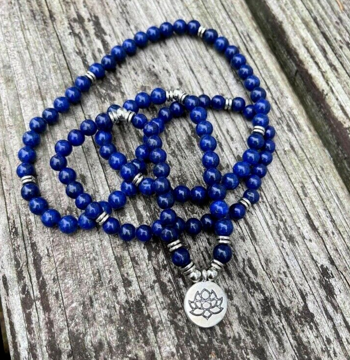 108 Mala Beads Prayer Lapis Lazuli Necklace Multi Strands Healing Yoga Bracelet