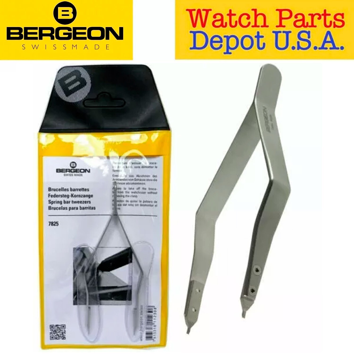 Bergeon 7825 Spring Bar Tweezer Lug Removal Fitting Tool Swiss Watch Tool – NEW!