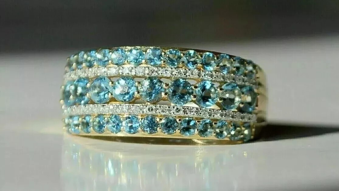 2.20Ct Round Cut Simulated Aquamarine Eternity Band Ring 14K Yellow Gold Plated