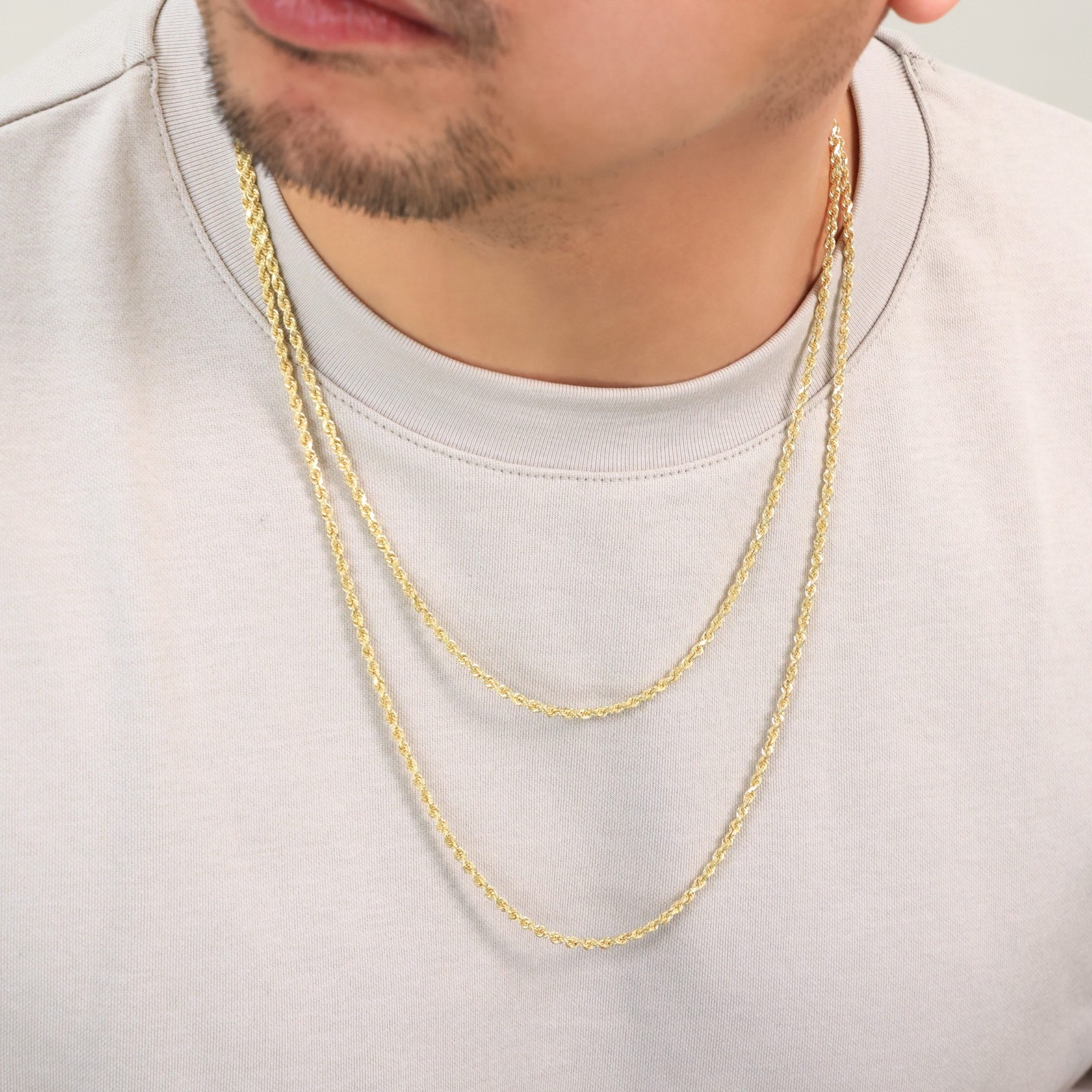 14K Yellow Gold Solid 2.5mm Rope Diamond Cut Chain Mens Women Necklace 16″- 30″
