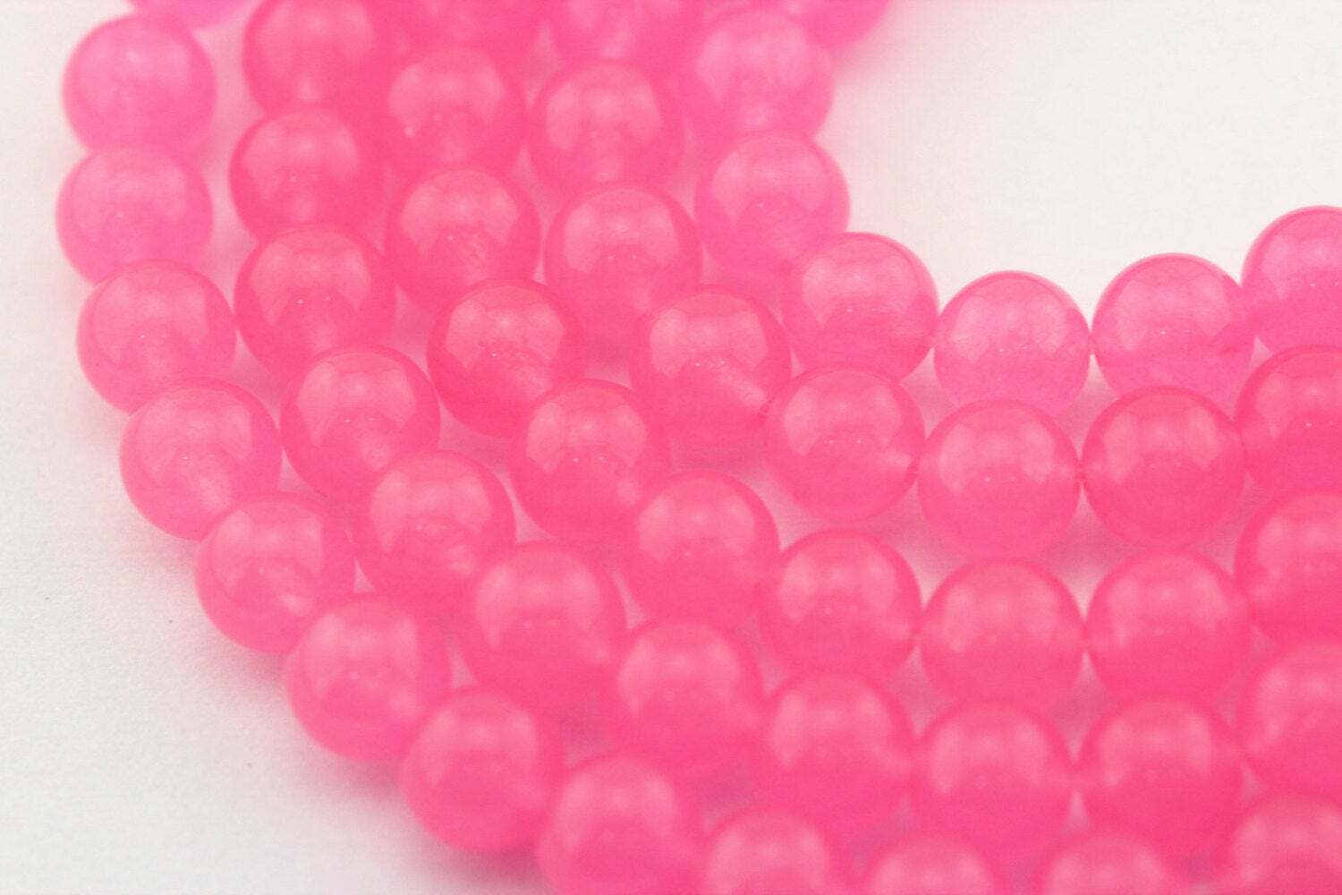 Dark Pink Dyed Jade Smooth Round Beads 6mm 8mm 10mm 15.5″ Strand