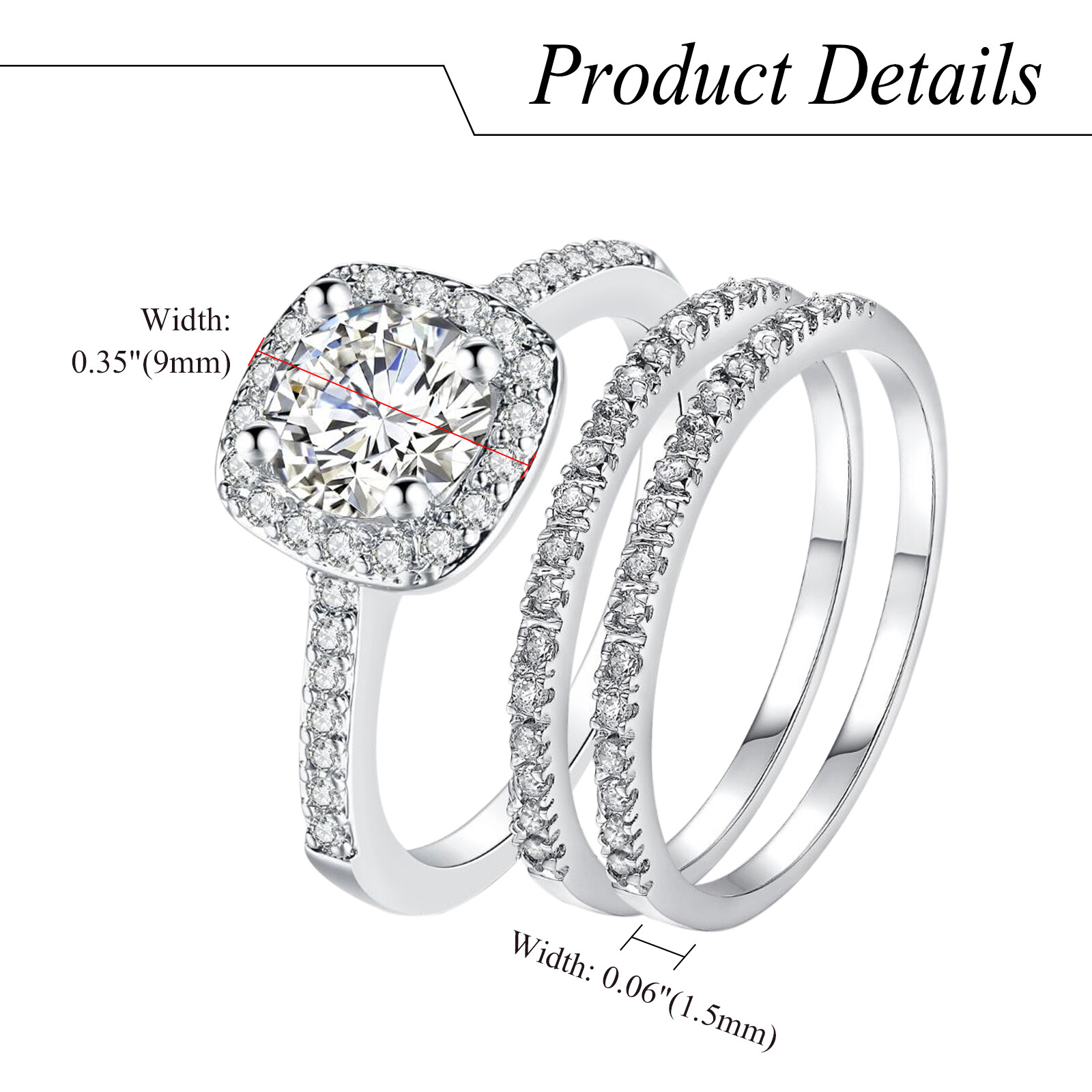 His Hers Simple Vintage CZ Eternity Ring Band Set Couple Matching Promise Rings
