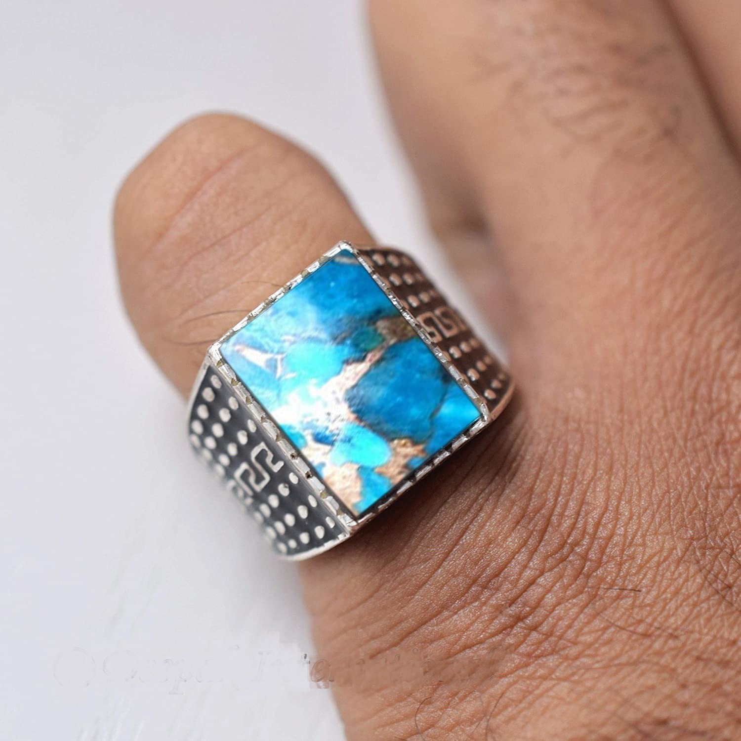 Solid 925 Sterling Silver AA Natural Copper Turquoise Gemstone Men’s Unisex Ring