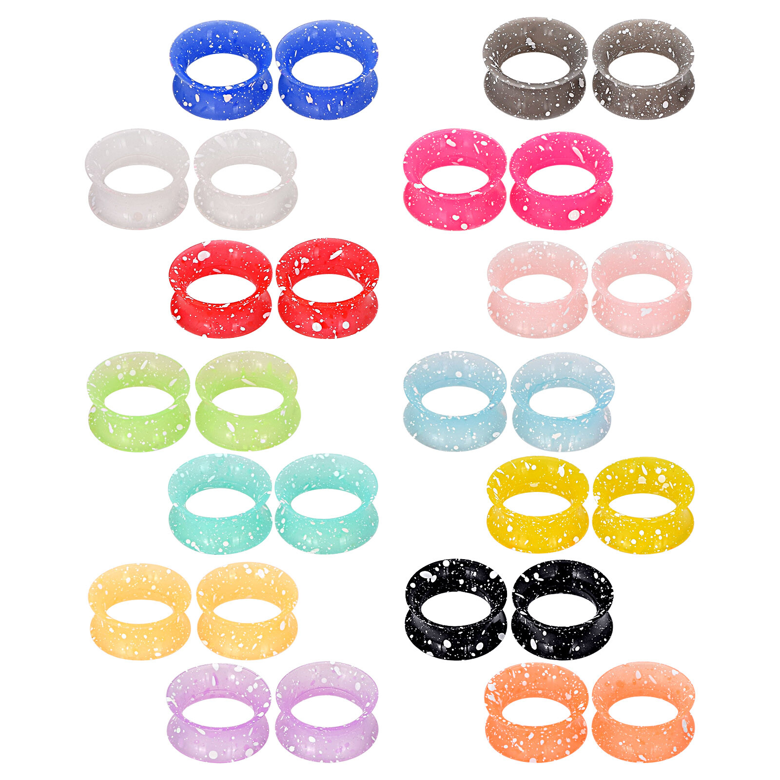 2pcs White Spots Ear Plugs Thin Silicone Ear Gauges Double Fared Flesh Tunnels