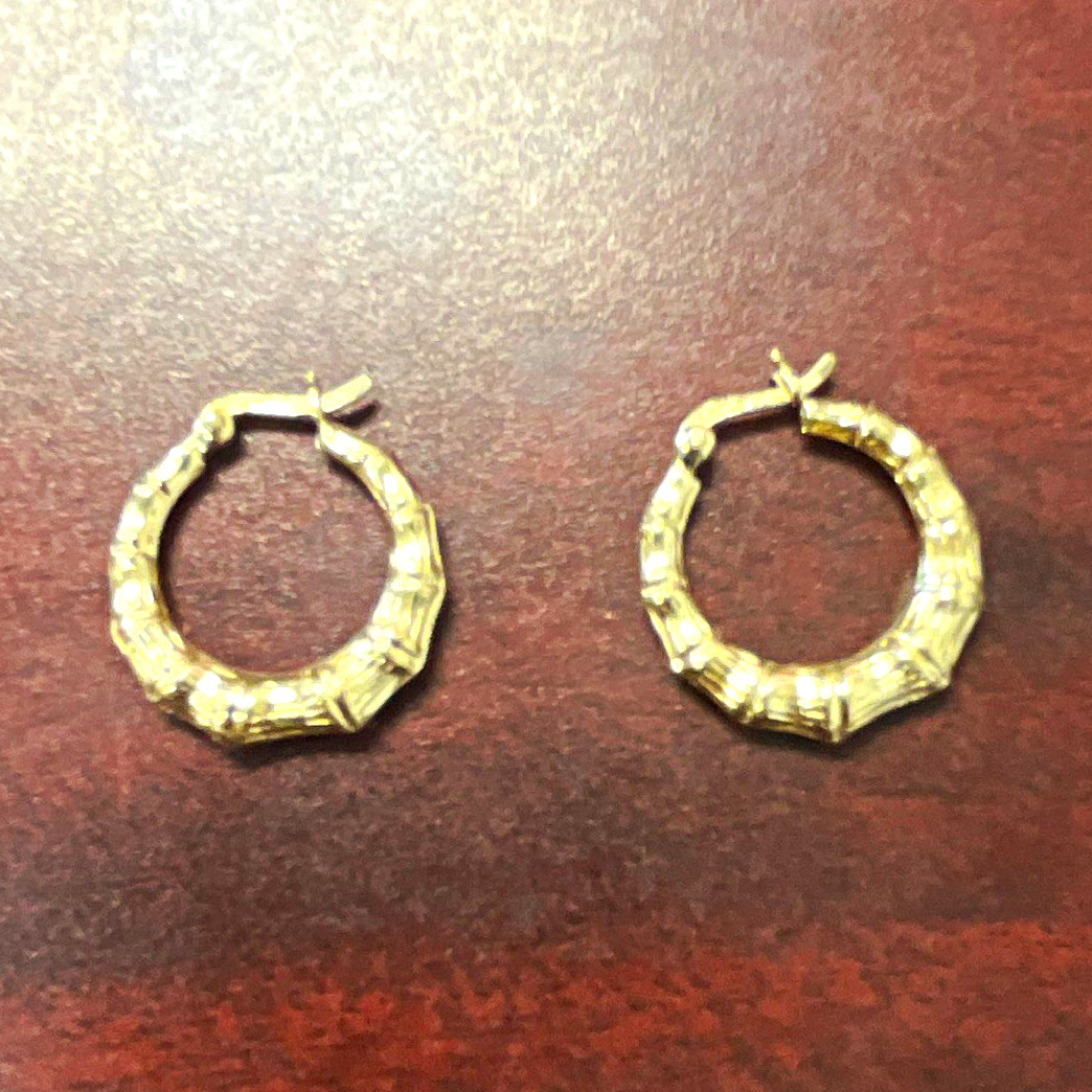 10k Gold Tone Round Hoop Earrings Hinged Closure for Lobe, No Stone