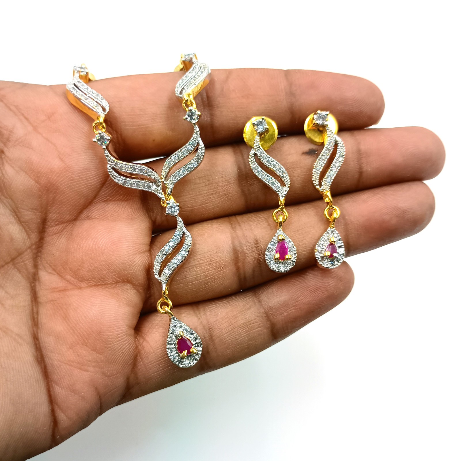 Indian Ethnic 22k Gold Plated Ruby CZ Diamond Bridal Choker Necklace Set