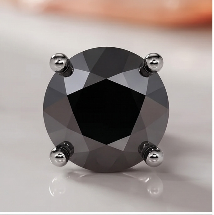 Natural Black Diamond Stud Earrings Martini Setting 14K Gold ScrewBack Men Women