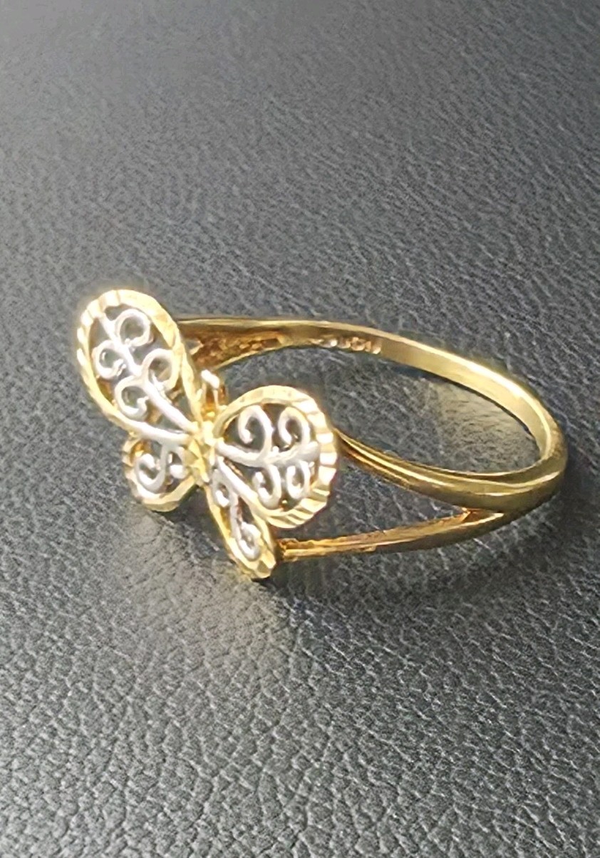 Vintage Estate 10k Yellow & White Gold Butterfly Filigree Ring Size 5.5