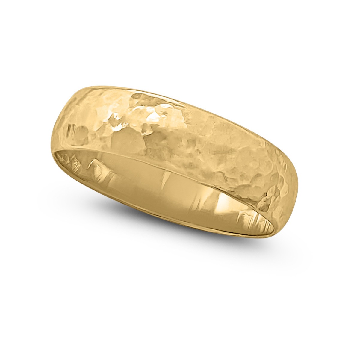 Solid 18K Yellow Gold Hammered Ring Handmade 5mm Hammer Texture Wedding Band