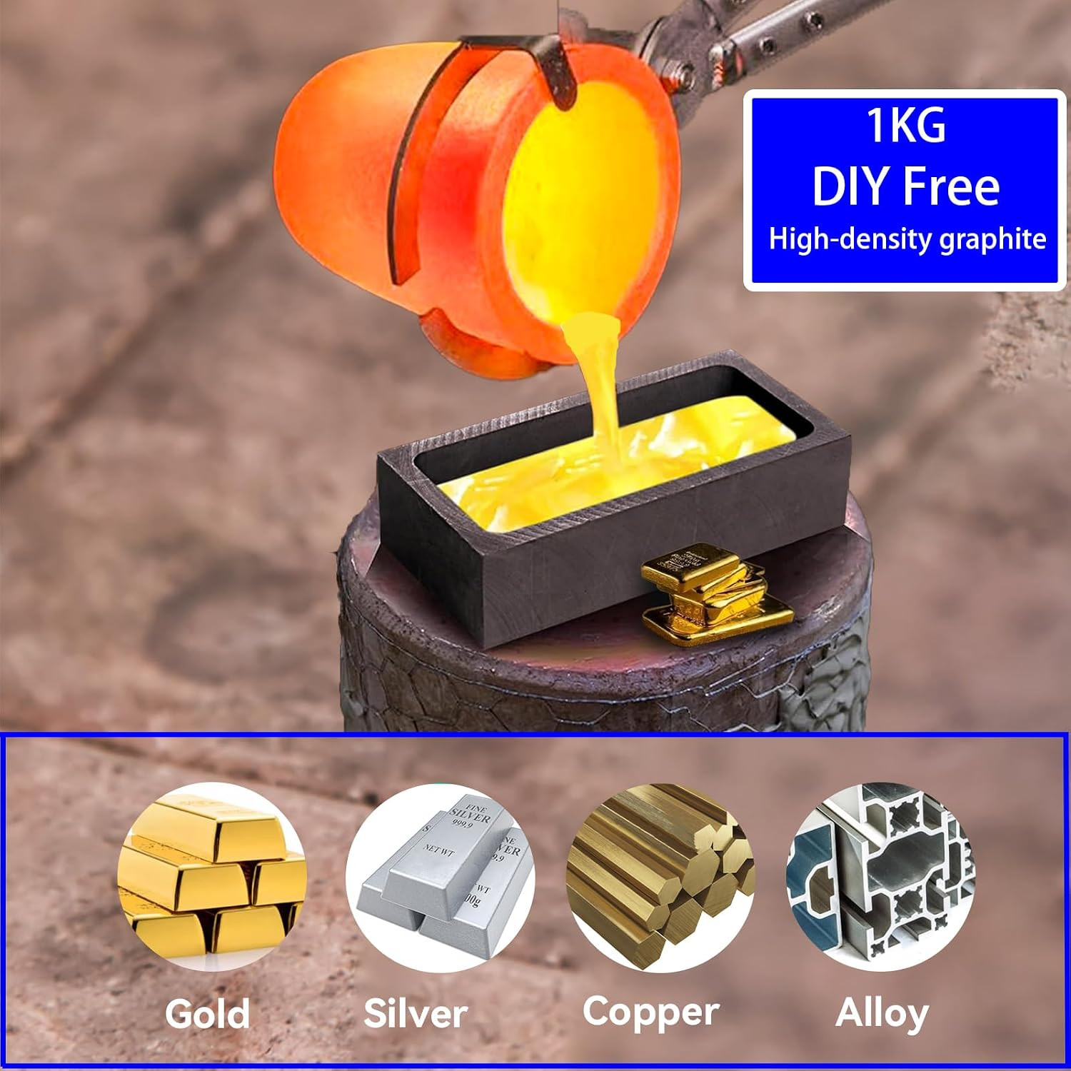 9 Pieces Graphite Torch Melting Casting Kit, Including Casting Ingot Mould, Grap