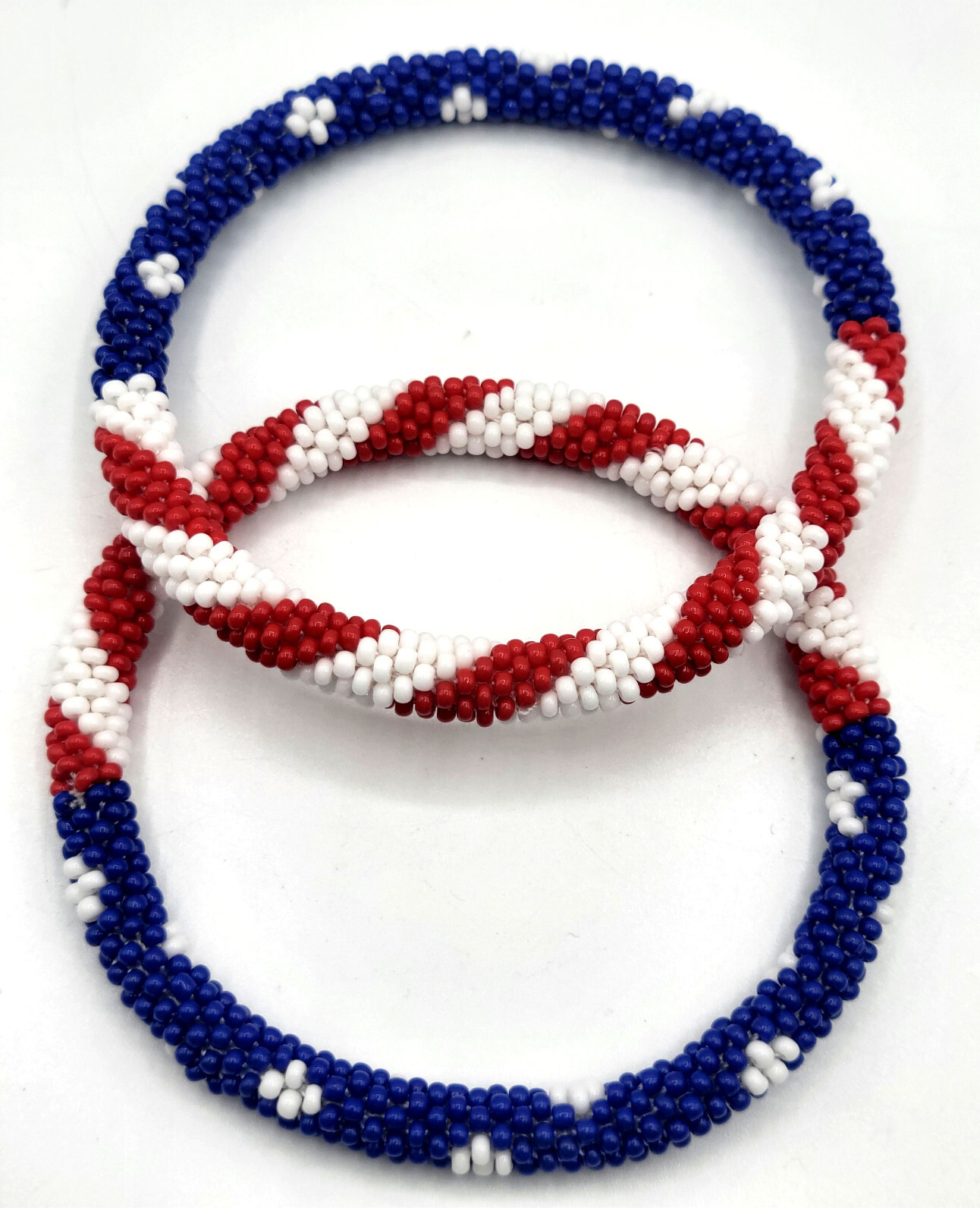 American Flag Style Stacked Bracelets Nepal Glass Bead Bracelet Seed Bead