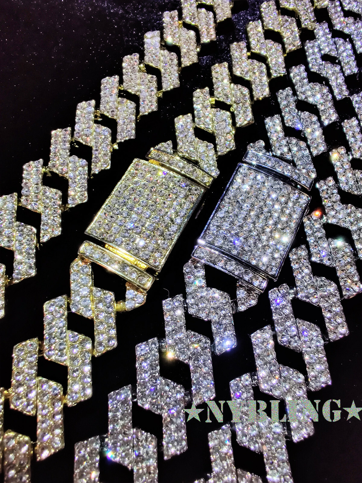 Miami Cuban Prong Link Necklace / Bracelet Gold Plated Men Iced CZ Hip Hop Chain