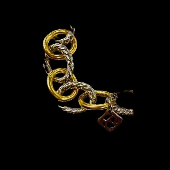 David Yurman Oval Link Chain Bracelet in Silver with 18k Gold 12mm